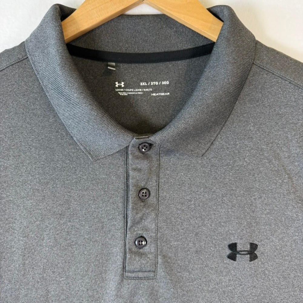Under Armour Mens 3XL HeatGear Polo Shirt Gray Heather Loose Fit Short Sleeve